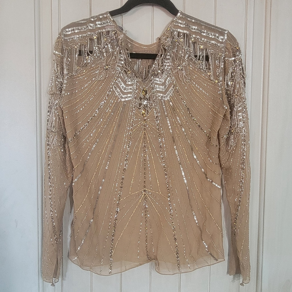 Ralph Lauren Collection Purple Label 100% Silk Intricate Beading Formal Size 0